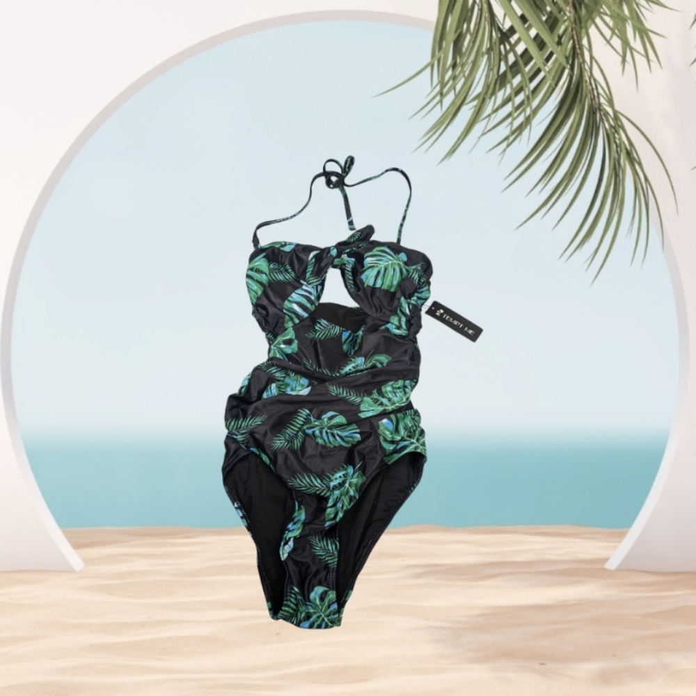 NWT one pieces black with green ferns. size L